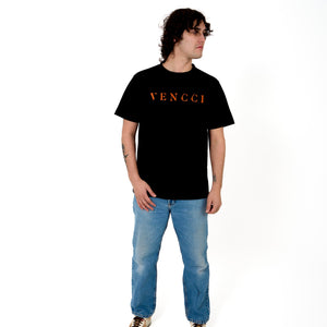 PREMIUM BLACK T-SHIRT WITH VIVID ORANGE EMBROIDERY